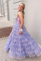 Eleanor | Glitter Tulle Corset Ruffle Tiered Long Prom Dress with Slit by KissProm