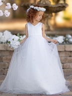 Elegant Princess Ball Gown Satin & Tulle Flower Girl Dress - photo 3