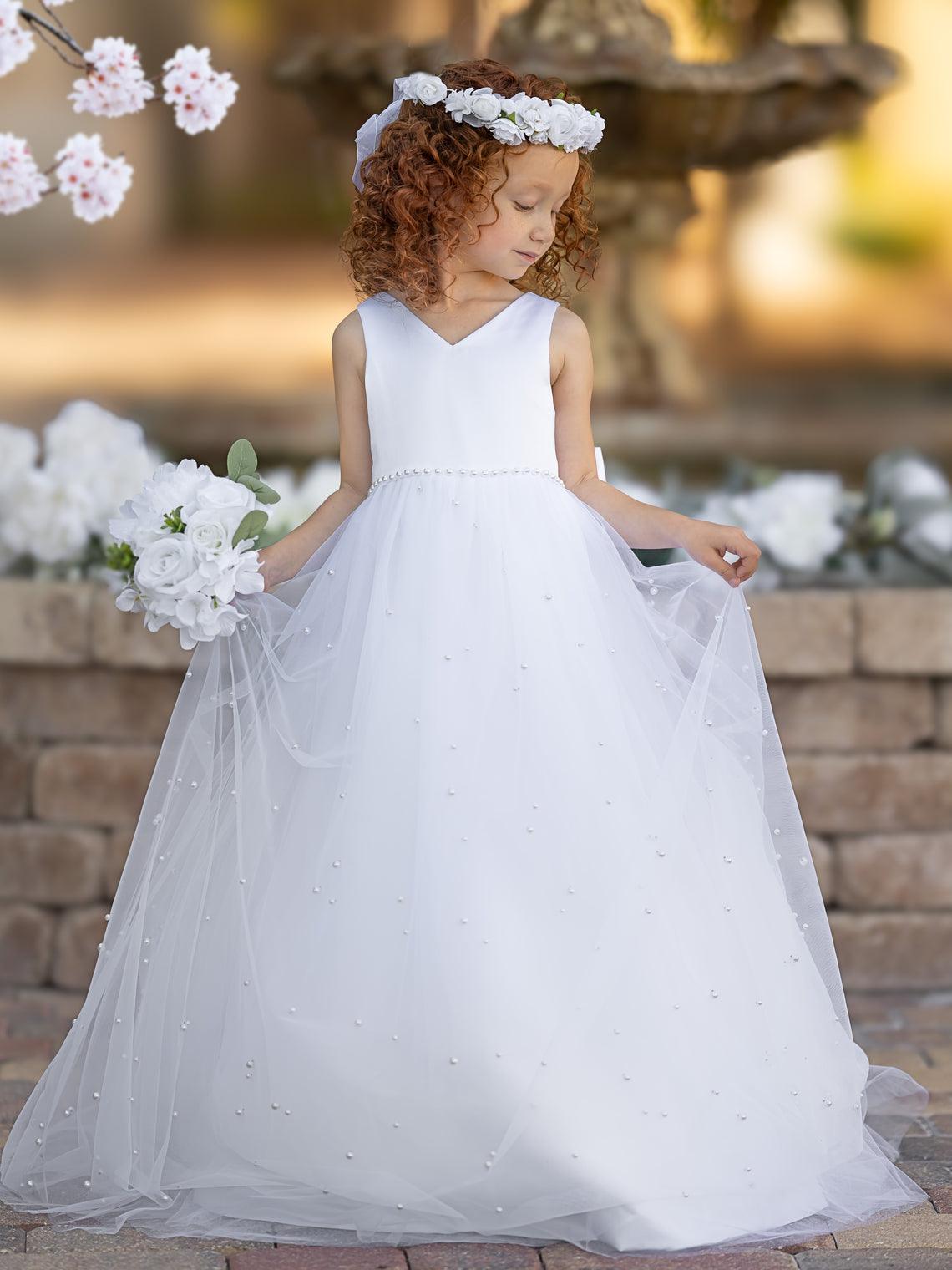 Elegant Princess Ball Gown Satin & Tulle Flower Girl Dress - photo 3