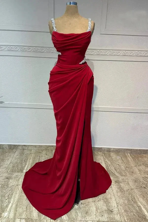 Vintage Burgundy Spaghetti Straps Beaded Mermaid Formal Evening Dress Prom Dress Y7688 by simplepromdress