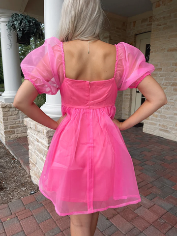 Organza Pink Baby Doll Dress,Pink Birthday Dress Pink Homecoming Dress Y2060