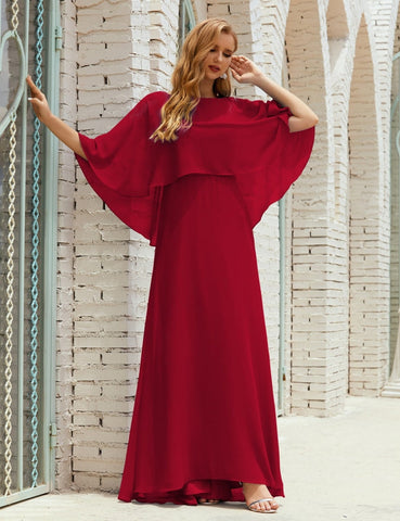 Sunnderly  Bridesmaid Dress Women Long Sleeve V-Neck Chiffon Formal Wedding Party Dress SY28018