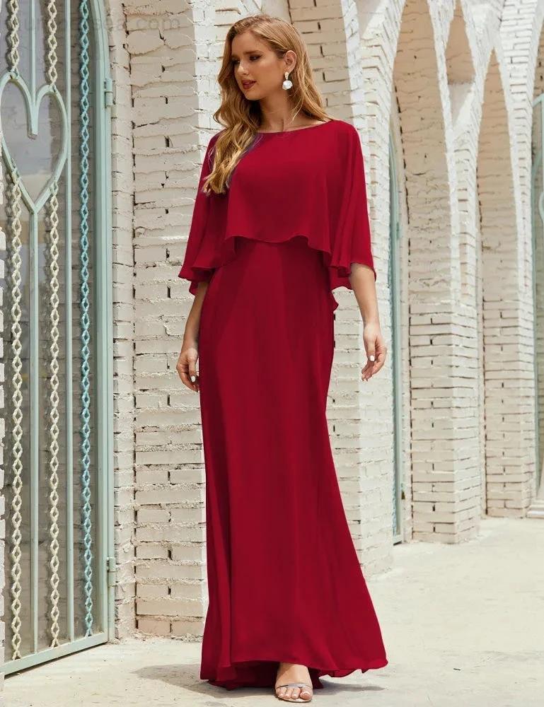 Sunnderly Bridesmaid Dress Women Long Sleeve V-Neck Chiffon Formal Wedding Party Dress SY28018 by numbersea