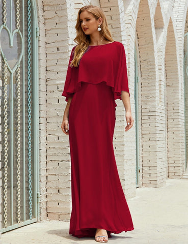 Sunnderly  Bridesmaid Dress Women Long Sleeve V-Neck Chiffon Formal Wedding Party Dress SY28018