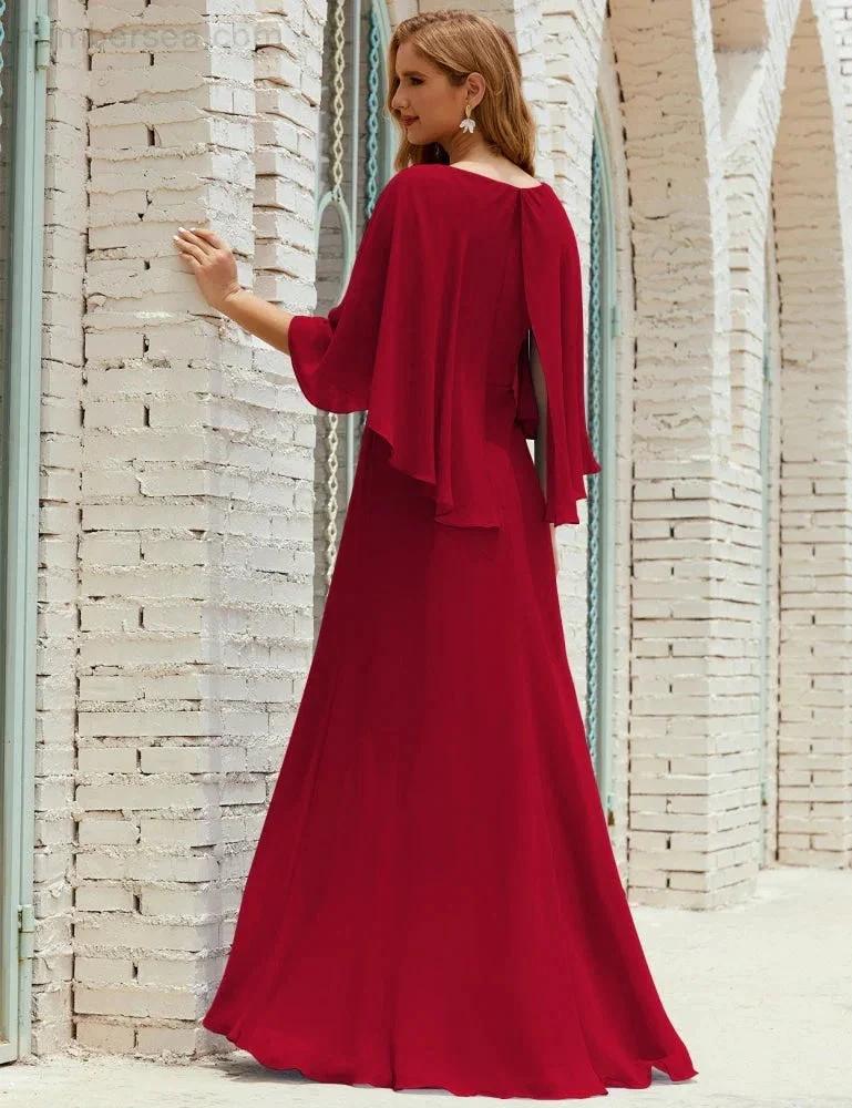 Sunnderly Bridesmaid Dress Women Long Sleeve V-Neck Chiffon Formal Wedding Party Dress SY28018 by numbersea