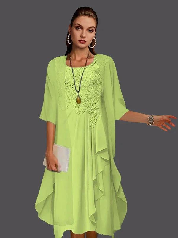 Two Piece A-Line Chiffon Lace Sleeveless Jacket Dresses with Pleats Appliques by Dreamylily