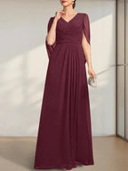A-line V-Neck Floor-Length Chiffon Mother of the Bride Dress With Pleated by Dreamylily