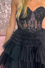 Cute A Line Sweetheart Tulle Black Short Homecoming Dresses with Appliques Y2725 by simplepromdress