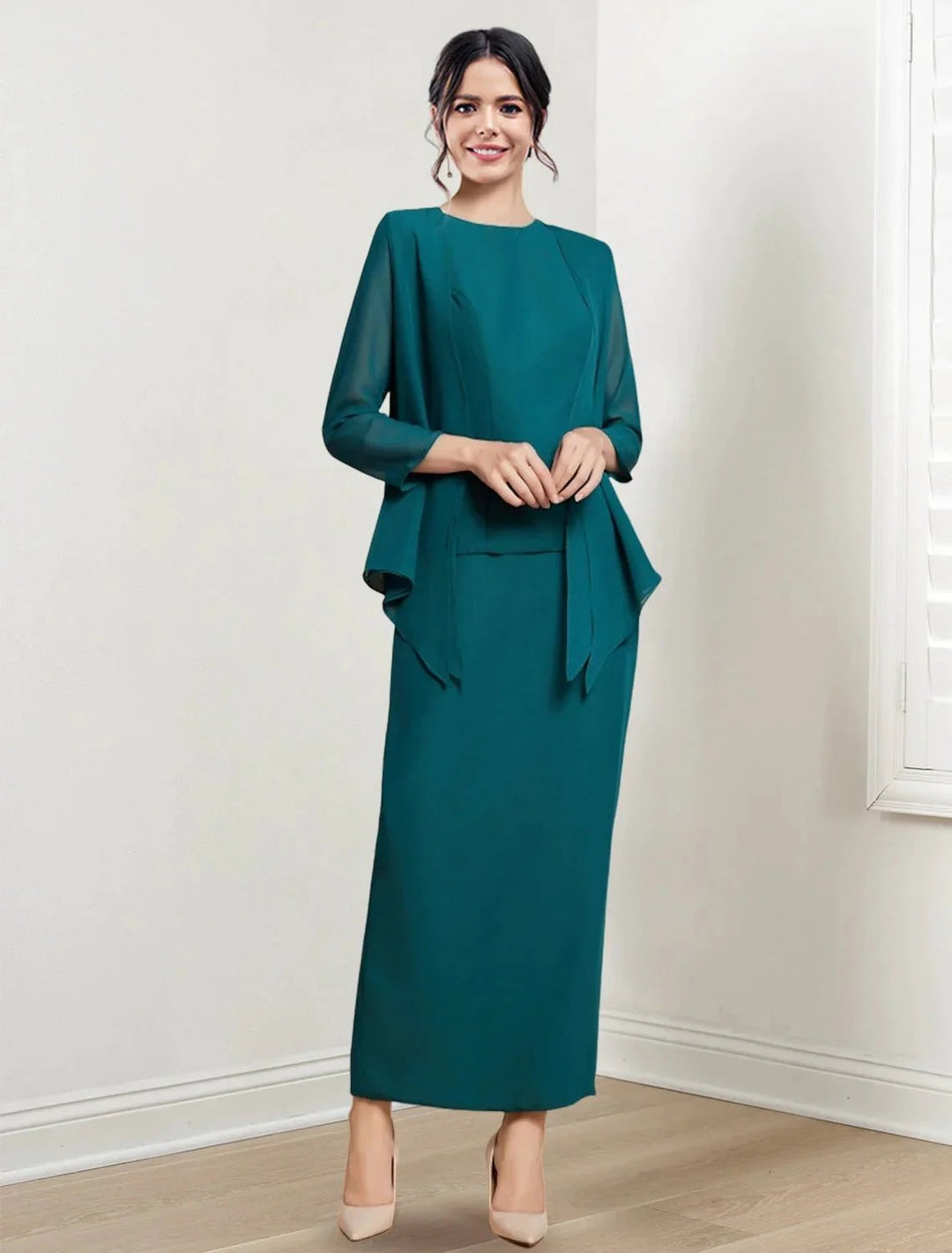 Sheath/Column Jewel Neck Ankle-Length Mother of the Bride Dresses by Dreamylily