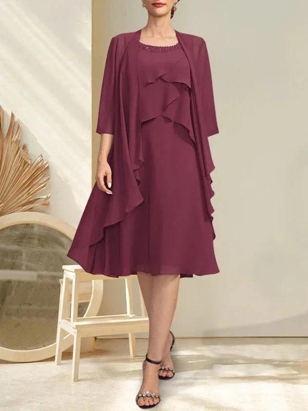 A-line Scoop Knee-Length Chiffon Mother of the Bride Dress With Beading by Dreamylily