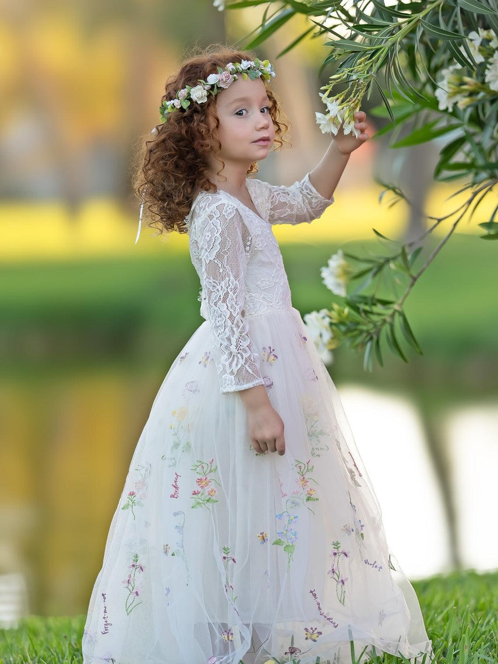 Floral Lace Embroidered Tulle A-Line Full-Length Garden Flower Girl Dress - photo 4