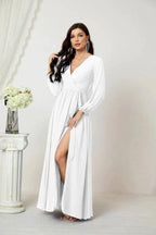 Sunnderly Evening Dresses Deep V-Neck Chiffon Bridesmaid Dresses Long Bishop Sleeve Side Split Formal Dress SY2806 by numbersea