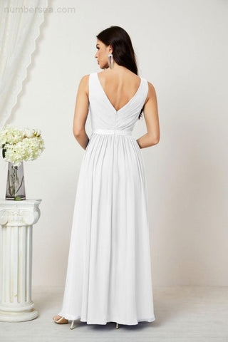 Women's Chiffon Long Bridesmaid Dresses A line Sleeveless Formal Prom Gown for Evening Party Homecoming Dresses 2808