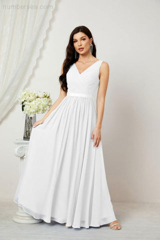 Women's Chiffon Long Bridesmaid Dresses A line Sleeveless Formal Prom Gown for Evening Party Homecoming Dresses 2808