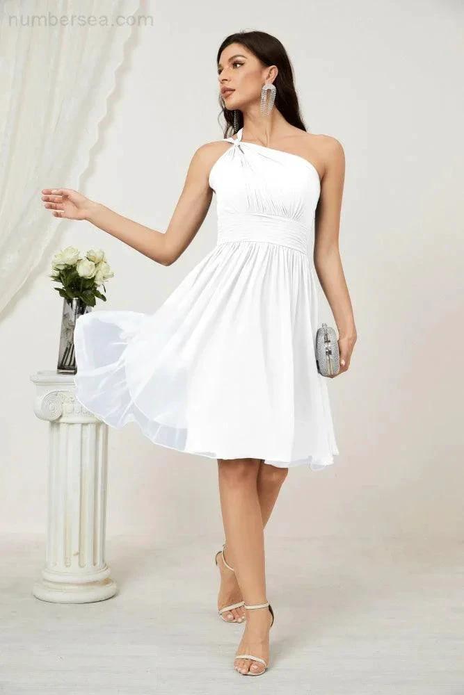 Numbersea Women Chiffon Short One Shoulder Bridesmaid Dress Formal Dresses for Party Homecoming 2804 by numbersea