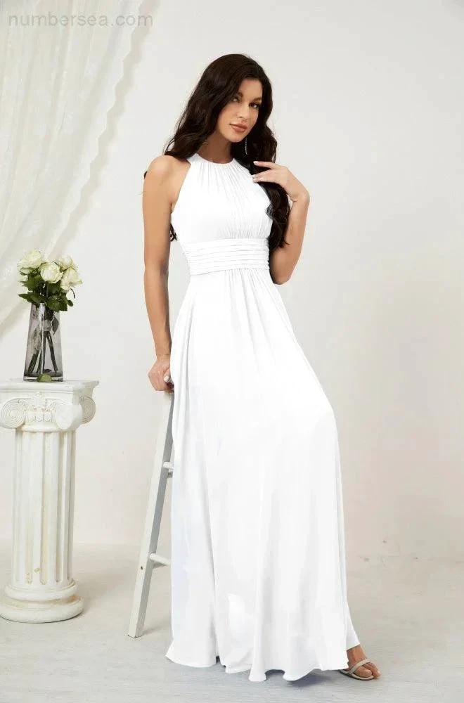 Numbersea Formal Party Gown Dress Chiffon Halter Long Sleeveless Bridesmaid Dresses 2802 by numbersea