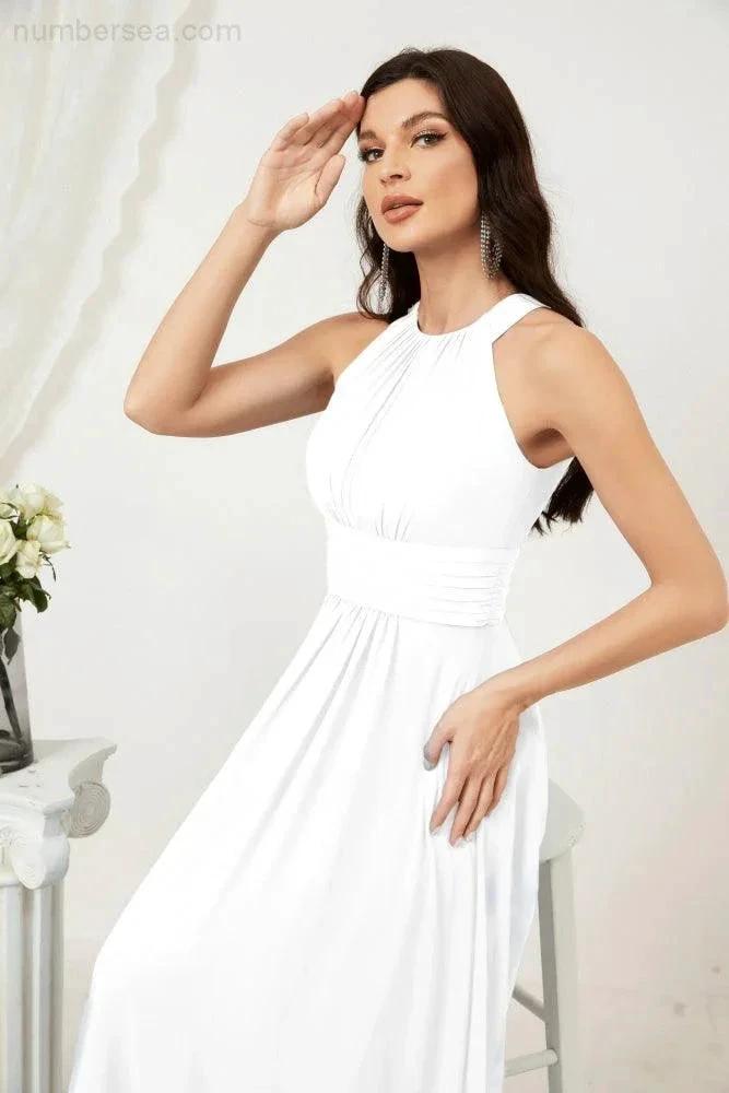 Numbersea Formal Party Gown Dress Chiffon Halter Long Sleeveless Bridesmaid Dresses 2802 by numbersea
