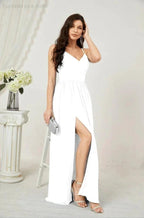 Numbersea Neck Bridesmaid Dresses Chiffon Long Spaghetti A-line Formal Prom Gown for Wedding Party Evening 2801 by numbersea