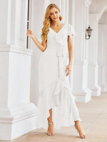 Numbersea Ruffled Bridesmaid Dresses Mermaid Formal Violin Evening Party Prom Gowns 28042