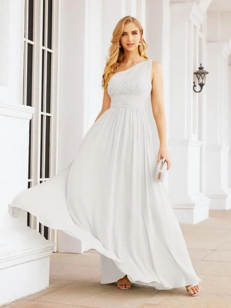 Numbersea Robes de demoiselle d'honneur longues maxi à une épaule pour soirée formelle, bal, fête 28061