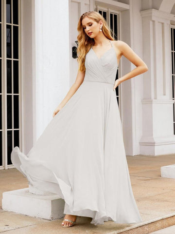 Numbersea Halter Chiffon Bridesmaid Dresses Wedding Appare Sleeveless Formal Prom Dress with Ruffled Back 28035