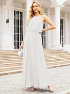 Numbersea Halter Long Bridesmaid Dresses Formal A line Juniors Dress 28029 by numbersea