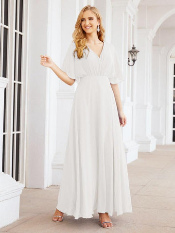 Numbersea V-Neck Bridesmaid Dress Chiffon Long Open Back Formal Dresses for Women Party Evening 28067