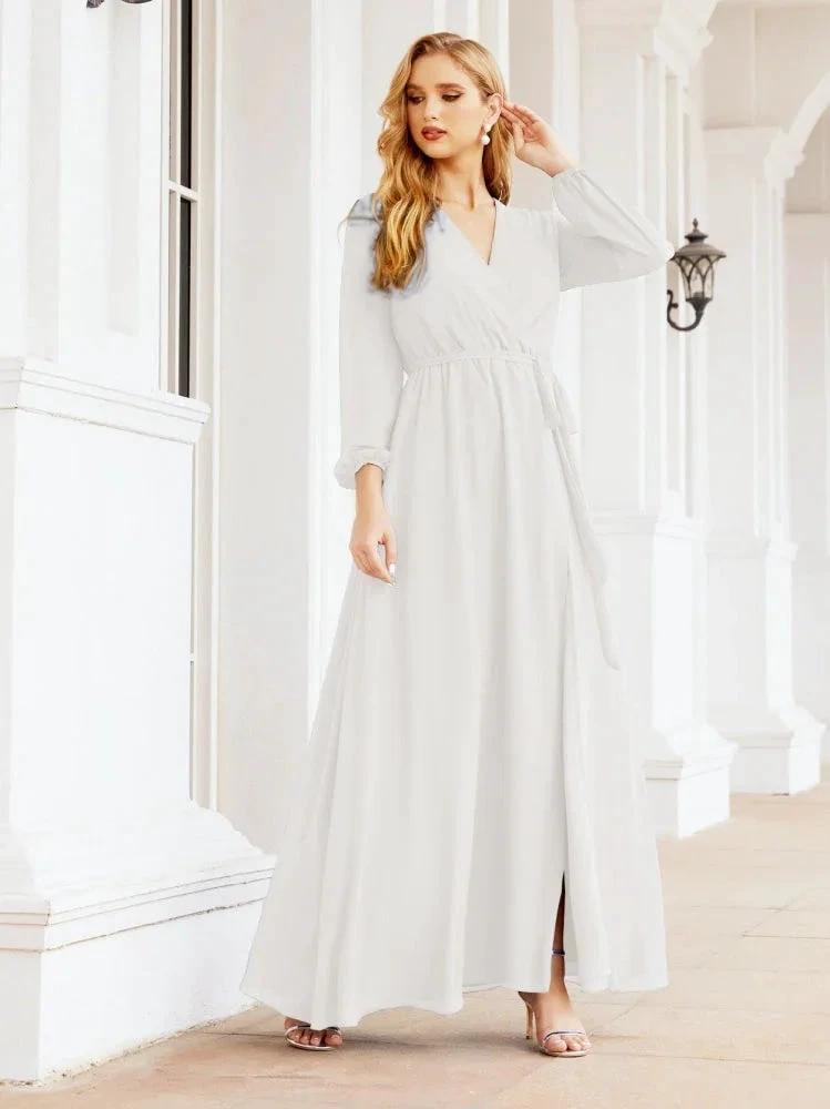 Sunnderly Women's Chiffon Bridesmaid Dress A line Long Sleeves Formal Evening Prom Gown for Wedding Guest SY28032 by numbersea