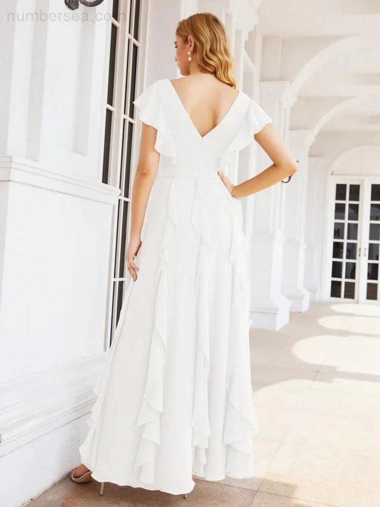 Ruffled Bridesmaid Dresses with Sleeves Long Formal Party Dress 28041 by numbersea
