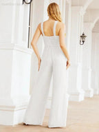Numbersea Crisscross Neck Jumpsuit Formal Evening Dress Long Bridesmaid Dresses Bell-bottomed Pants 28033 by numbersea