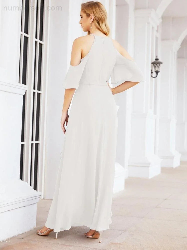 Abiti da damigella d'onore Numbersea con spalle scoperte, linea a trapezio, lunghi abiti da sera formali 28074