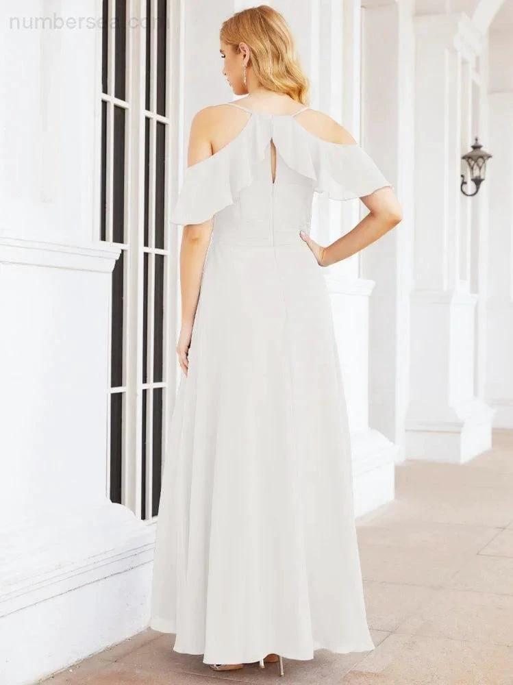 Numbersea Cold Shoulder Long Bridesmaid Dresses Side Slit Formal Prom Gowns Party Wedding 28070 by numbersea