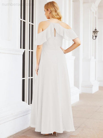 Numbersea Cold Shoulder Long Bridesmaid Dresses Side Slit Formal Prom Gowns Party Wedding 28070