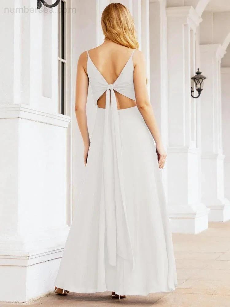 Numbersea Spaghetti Strap Bridesmaid Dresses V Neck Butterfly Back Fromal Evening Party Prom Gown 28036 by numbersea