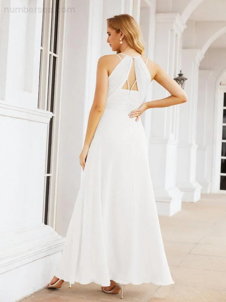 Vestidos de Damas de Honra Numbersea com Alças Duplas de Espaguete para Mulher Vestido Longo Formal para Festa com Fenda Lateral 28051