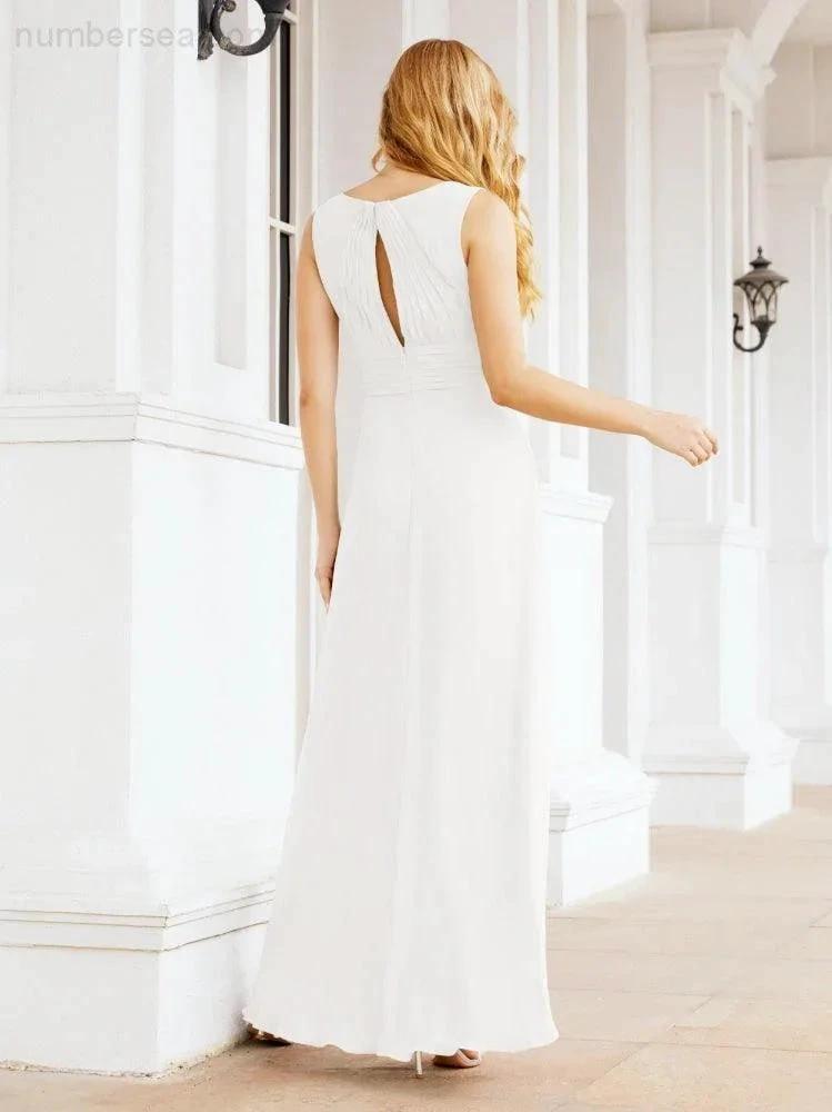 Formal Prom Gown Elegant V-Neck Sleeveless Bridesmaid Dresses for Wedding Party 28037 by numbersea
