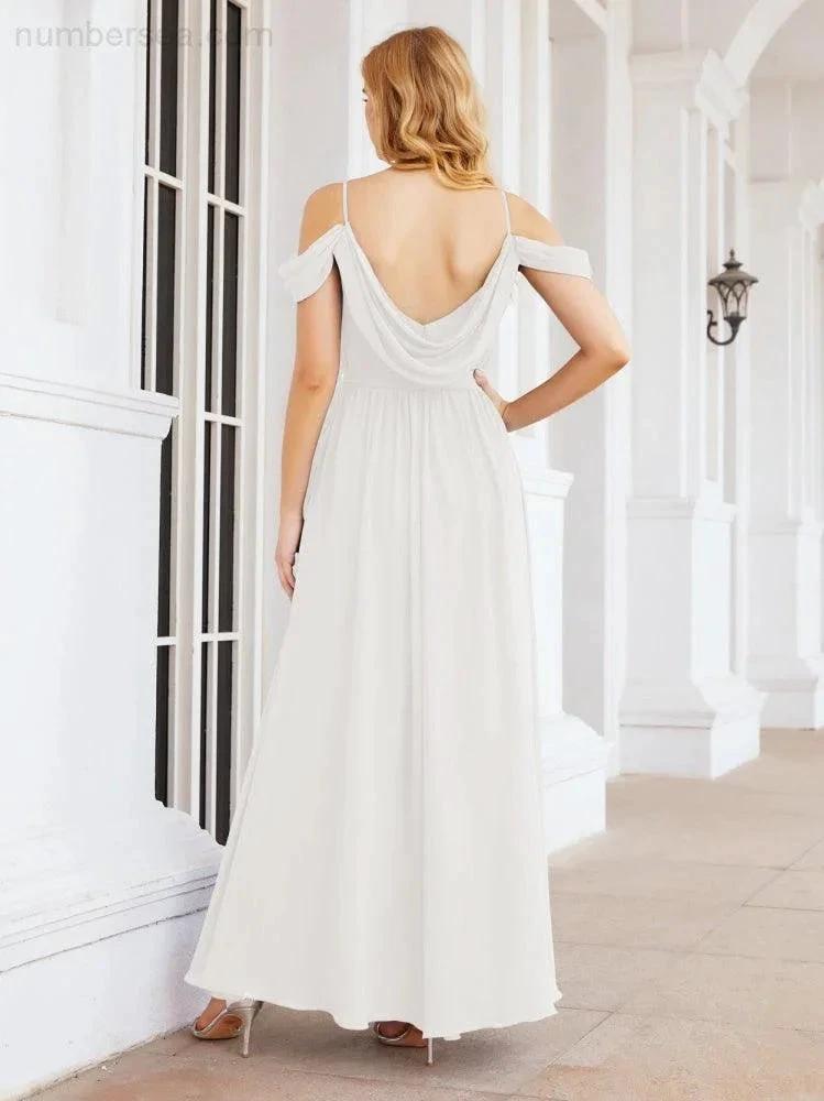 Numbersea Off The Shoulder Chiffon Bridesmaid Dress Long Formal Graduation Gown with Cowl Back 28069 by numbersea
