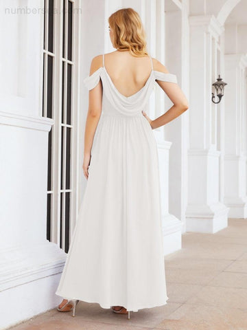 Numbersea Off The Shoulder Chiffon Bridesmaid Dress Long Formal Graduation Gown with Cowl Back 28069