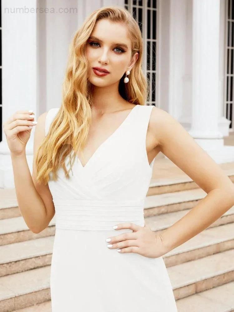 Formal Prom Gown Elegant V-Neck Sleeveless Bridesmaid Dresses for Wedding Party 28037 by numbersea