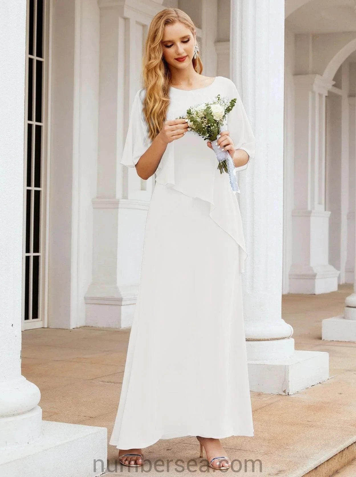 Sunnderly Formal Party Gown Dress Long Mother of The Bride Dresses with Ruffle Cape SY28026 by numbersea