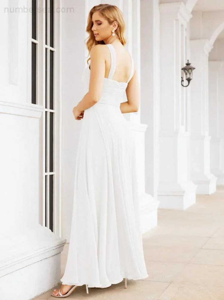 Numbersea Abiti da damigella incrociati con collo all'americana per festa, matrimonio, sera, ballo di fine anno, abiti lunghi da ballo 28053