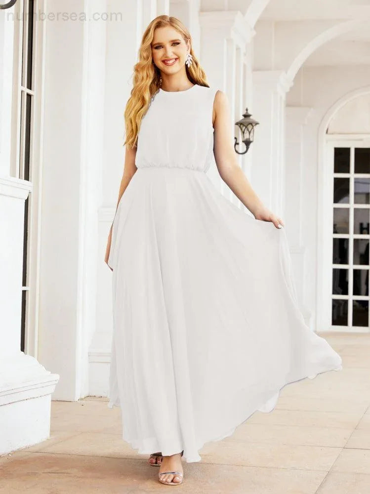 Numbersea Sleeveless Long Bridesmaid Dress A line Formal Evening Prom Gown 28025