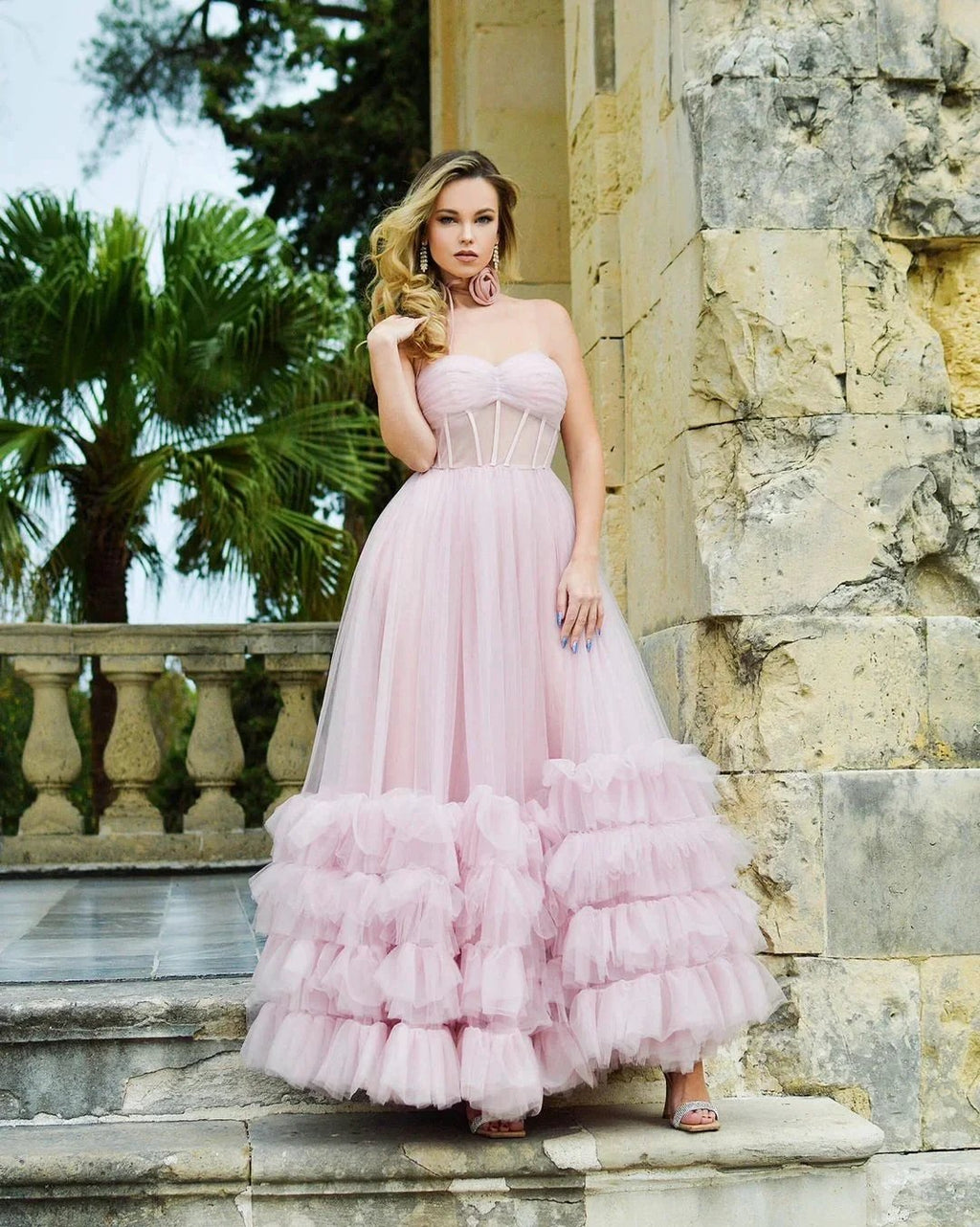 Sutton |A-line Corset Strapless Tulle Prom Dress with Ruffles by KissProm