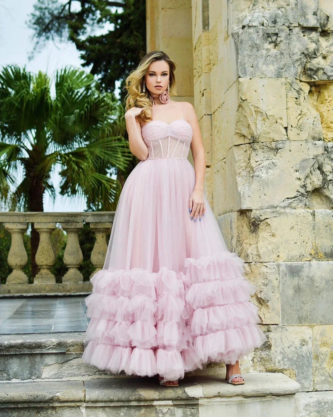 Sutton |A-line Corset Strapless Tulle Prom Dress with Ruffles by KissProm