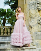 Sutton |A-line Corset Strapless Tulle Prom Dress with Ruffles by KissProm