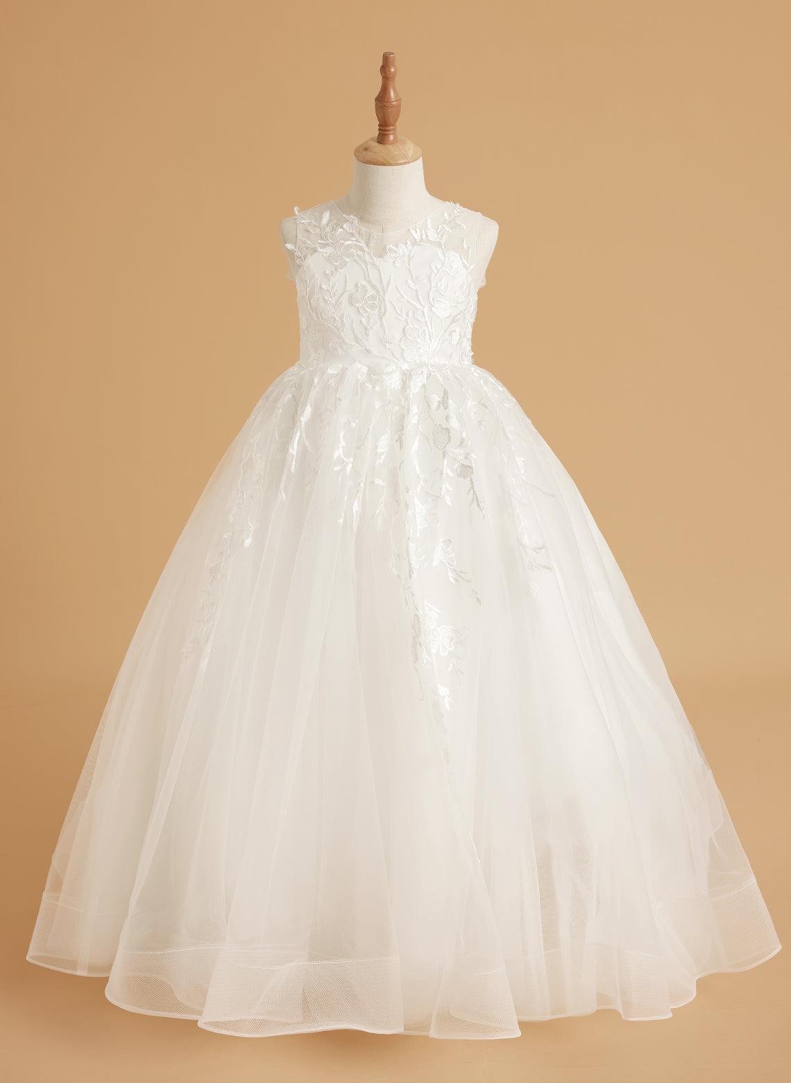 Ivory Lace and Tulle Flower Girl Dress with Floor-Length Design and Elegant B… - photo 1