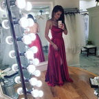 Spaghetti Straps Open Back Floor Length Prom Dress With Slit by BIZTUNNEL