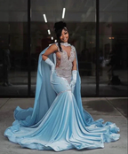 Sky Blue Velvet Silver Crystal Evening Dress Luxurious Evening Gown Y5764 by simplepromdress