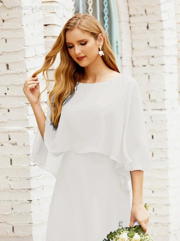 Sunnderly Bridesmaid Dress Women Long Sleeve V-Neck Chiffon Formal Wedding Party Dress SY28018 by numbersea