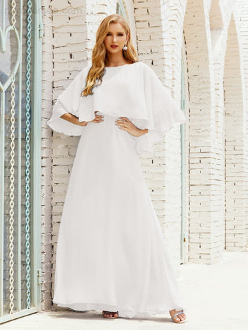 Sunnderly  Bridesmaid Dress Women Long Sleeve V-Neck Chiffon Formal Wedding Party Dress SY28018